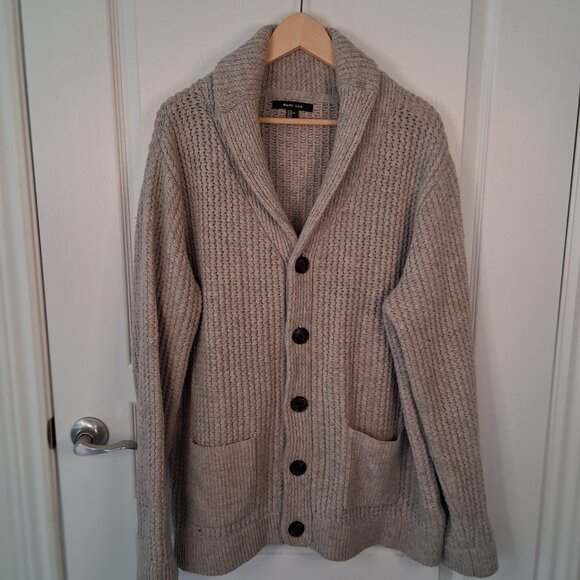 Mark Law Chunky Oversize Lambswool Cardigan Men's XL Grey Shawl Collar Eclectic - Picture 1 of 5